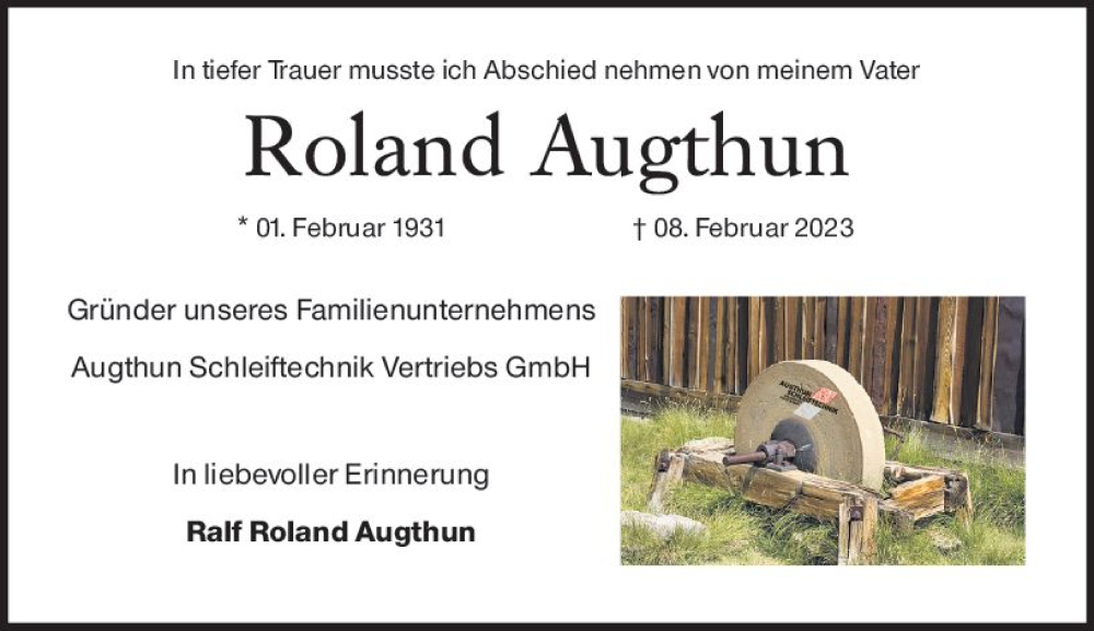  Traueranzeige für Roland Augthun vom 25.02.2023 aus Wiesbadener Kurier