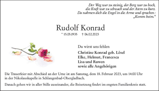 Traueranzeige von Rudolf Konrad von Wiesbadener Kurier gesamt