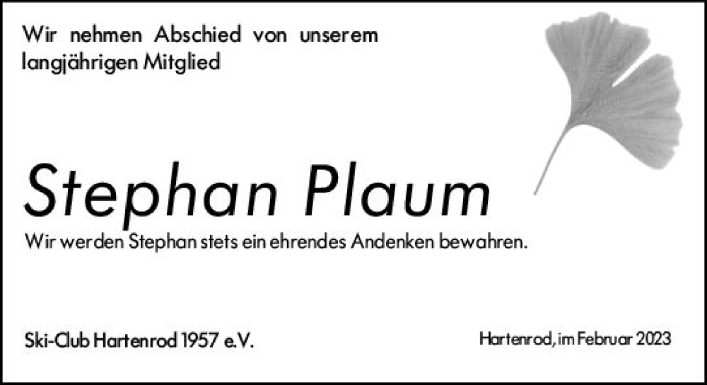  Traueranzeige für Stephan Plaum vom 25.02.2023 aus Hinterländer Anzeiger