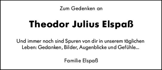 Traueranzeige von Theodor Julius Elspaß von Allgemeine Zeitung Alzey
