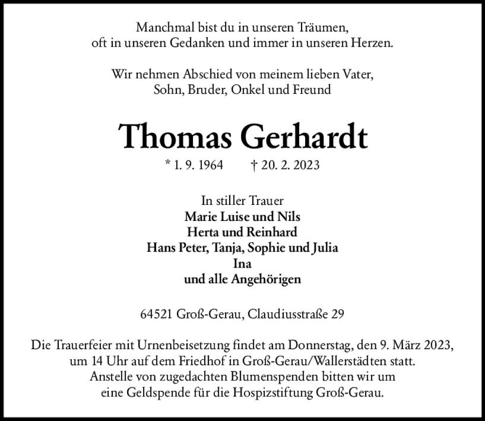  Traueranzeige für Thomas Gerhardt vom 25.02.2023 aus Groß-Gerauer Echo