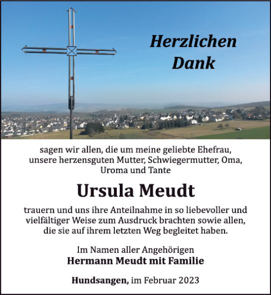 Traueranzeige von Ursula Meudt von Nassauische Neue Presse