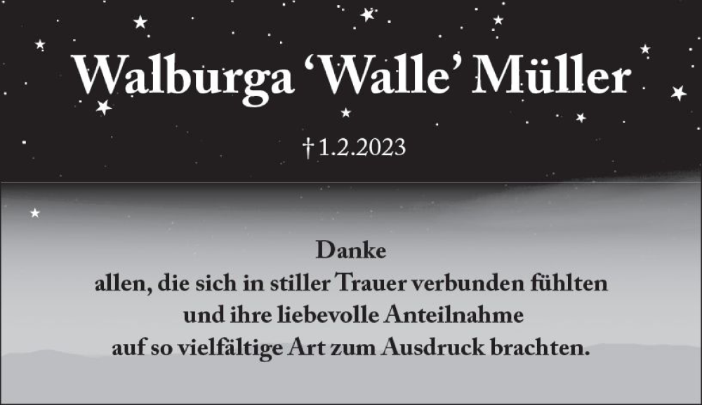  Traueranzeige für Walburga Müller vom 25.02.2023 aus Starkenburger Echo