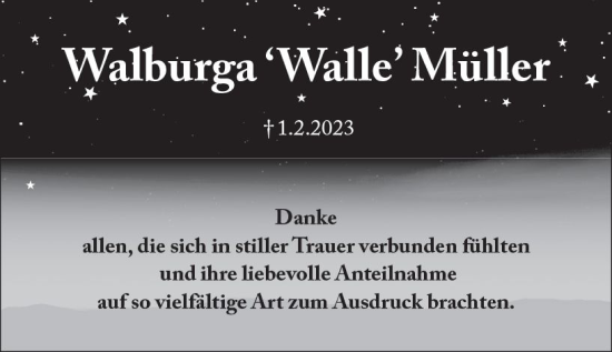 Traueranzeige von Walburga Müller von Starkenburger Echo