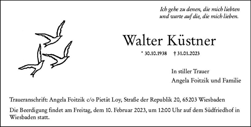  Traueranzeige für Walter Kästner vom 04.02.2023 aus Wiesbadener Kurier gesamt