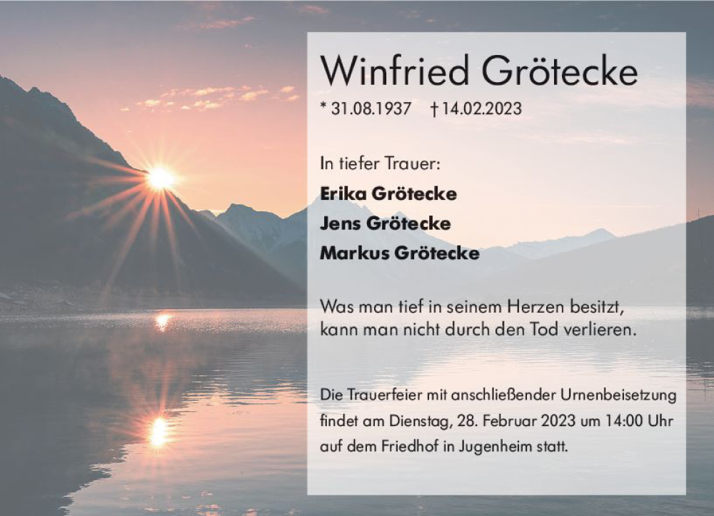  Traueranzeige für Winfried Grötecke vom 18.02.2023 aus Darmstädter Echo