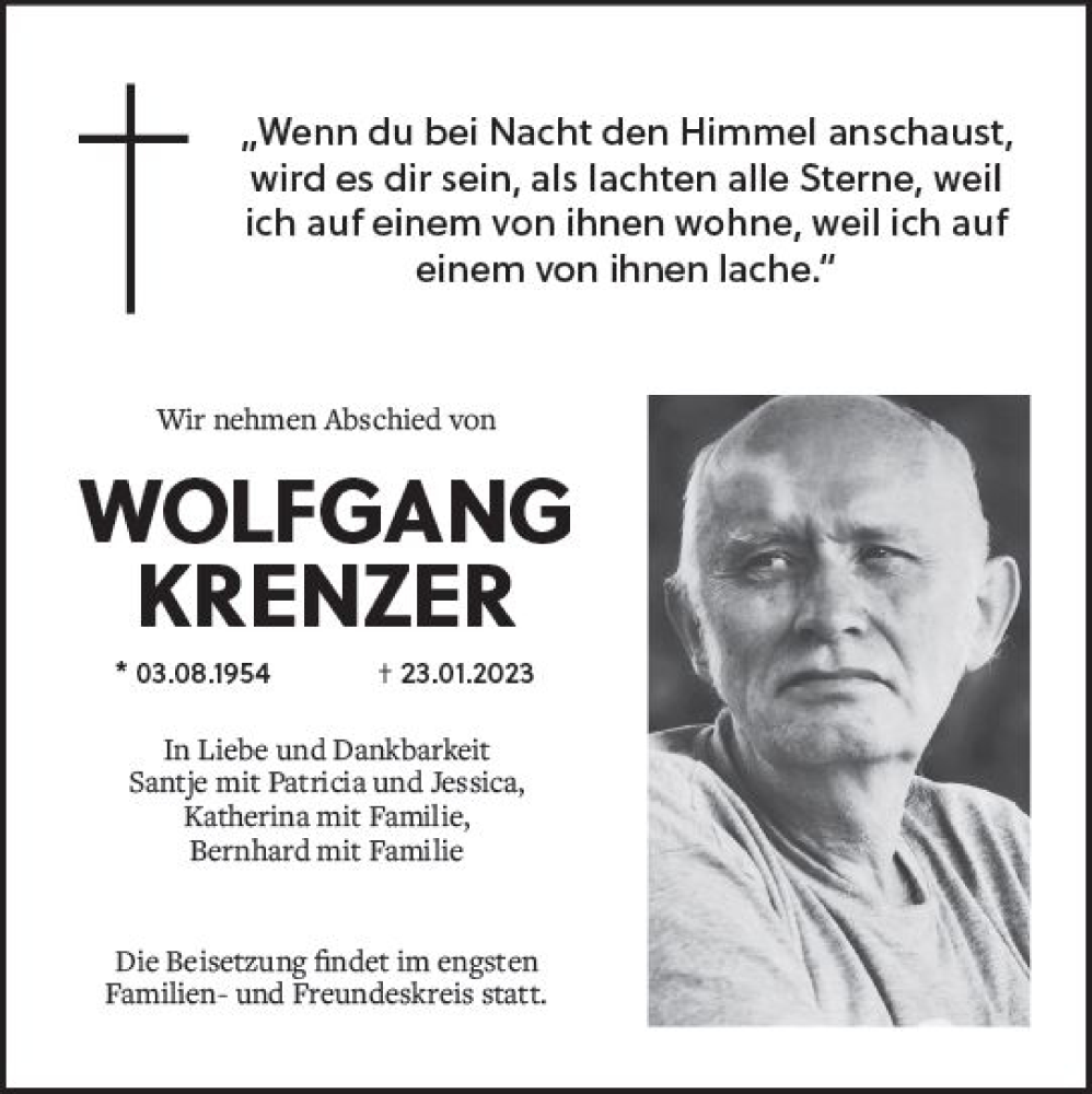  Traueranzeige für Wolfgang Krenzer vom 11.02.2023 aus Darmstädter Echo