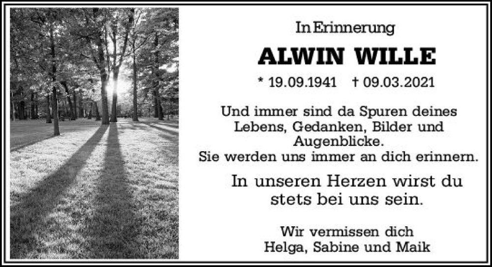  Traueranzeige für Alwin Wille vom 09.03.2023 aus Groß-Gerauer Echo