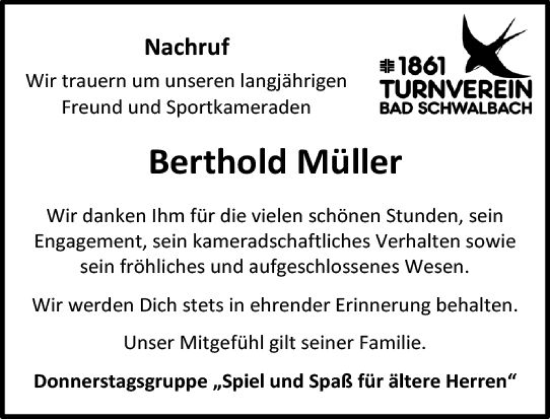 Traueranzeige von Berthold Müller von Idsteiner Land/Untertaunus