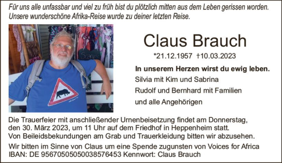 Traueranzeige von Claus Brauch von Starkenburger Echo