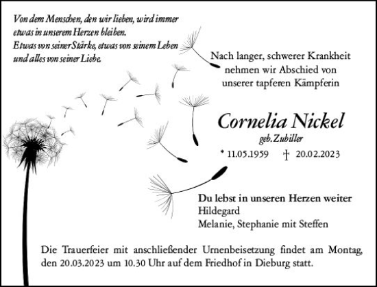 Traueranzeige von Cornelia Nickel von Darmstädter Echo