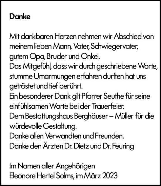 Traueranzeige von Danksagung  von Wetzlarer Neue Zeitung