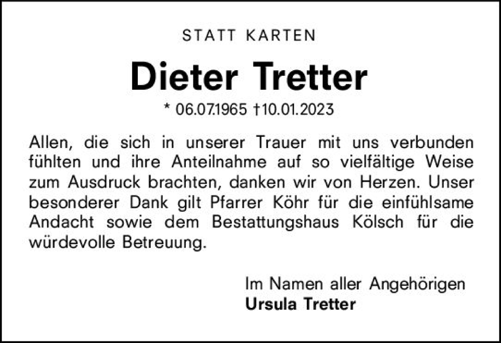  Traueranzeige für Dieter Tretter vom 11.03.2023 aus Darmstädter Echo