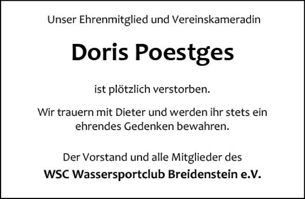  Traueranzeige für Doris Poestges vom 18.03.2023 aus Hinterländer Anzeiger