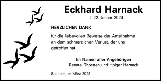 Traueranzeige von Eckhard Harnack von Darmstädter Echo