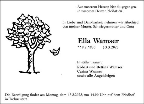 Traueranzeige von Ella Wamser von Groß-Gerauer Echo