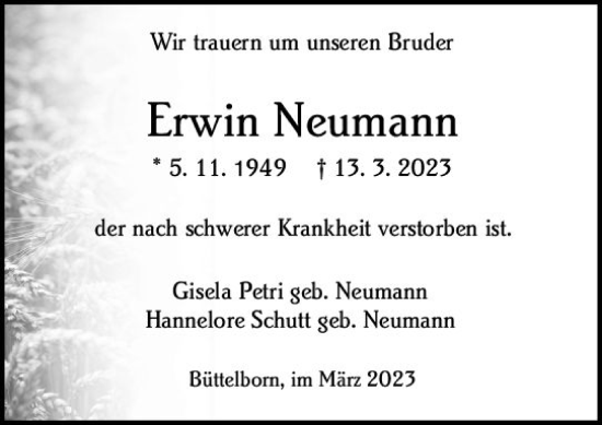 Traueranzeige von Erwin Neumann von Groß-Gerauer Echo
