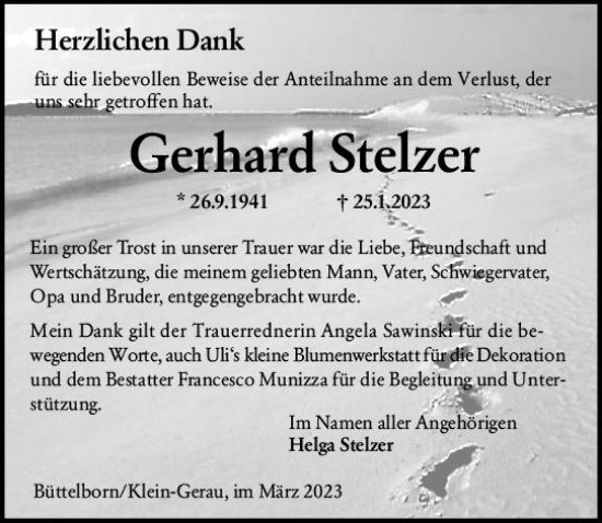 Traueranzeige von Gerhard Stelzer von Groß-Gerauer Echo