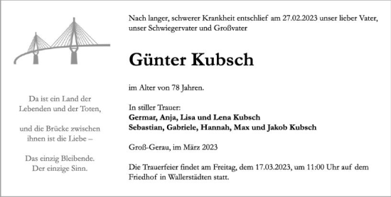 Traueranzeige von Günter Kubsch von Groß-Gerauer Echo