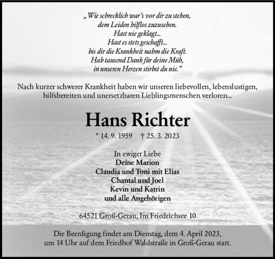 Traueranzeige von Hans Richter von Groß-Gerauer Echo