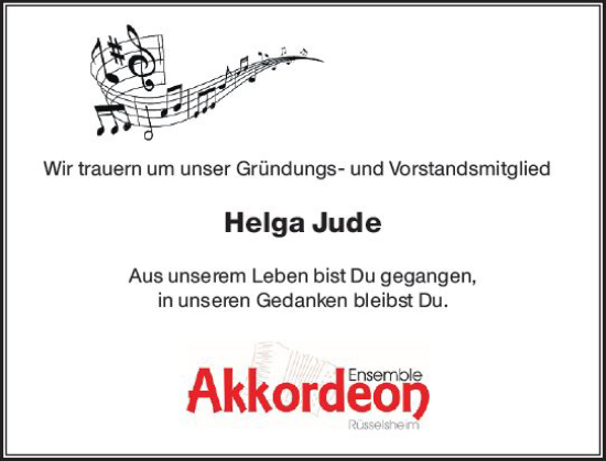Traueranzeige von Helga Jude von Rüsselsheimer Echo