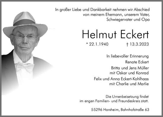 Traueranzeige von Helmut Eckert von Allgemeine Zeitung Mainz