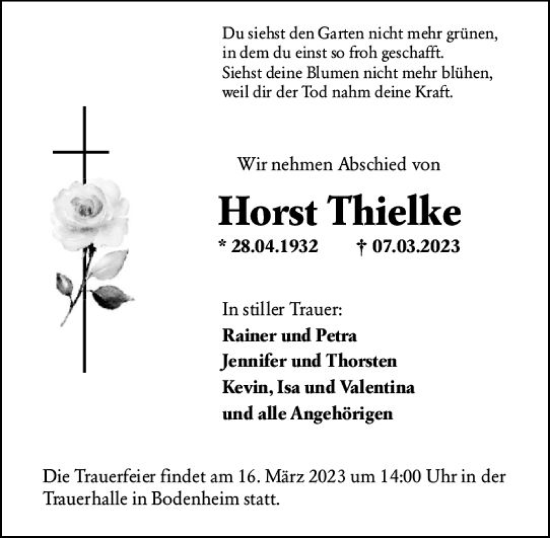 Traueranzeige von Horst Thielke von Allgemeine Zeitung Mainz