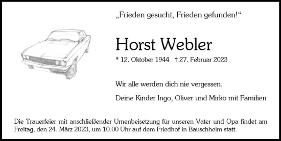 Traueranzeige von Horst Webler von Rüsselsheimer Echo