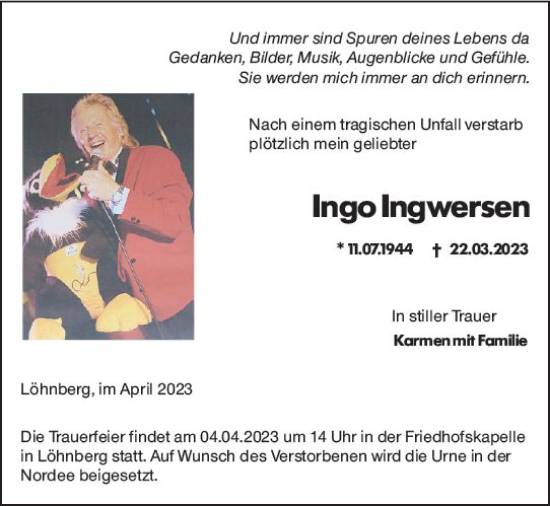 Traueranzeige von Ingo Ingwersen von Wetzlarer Neue Zeitung