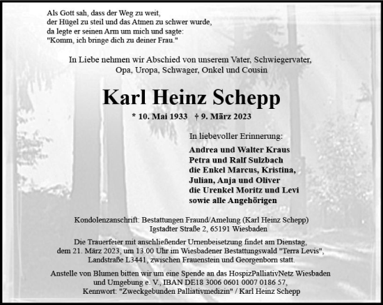 Traueranzeige von Karl Heinz Schepp von Wiesbadener Kurier