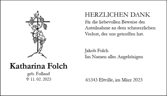 Traueranzeige von Katharina Folch von Wiesbadener Kurier