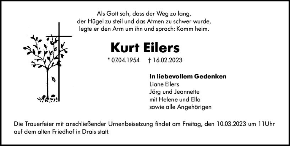  Traueranzeige für Kurt Eilers vom 04.03.2023 aus Allgemeine Zeitung Mainz