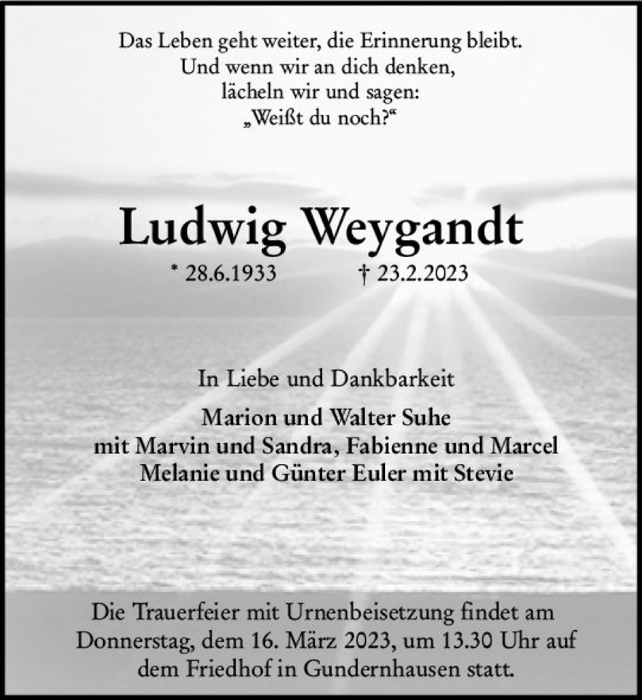  Traueranzeige für Ludwig Weygandt vom 04.03.2023 aus Darmstädter Echo