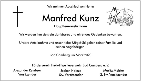 Traueranzeige von Manfred Kunz von Camberger Anzeiger