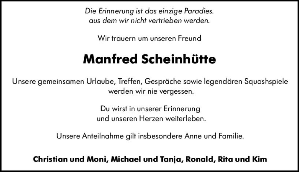  Traueranzeige für Manfred Scheinhütte vom 04.03.2023 aus Allgemeine Zeitung Mainz