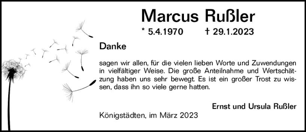  Traueranzeige für Marcus Rußler vom 04.03.2023 aus Rüsselsheimer Echo