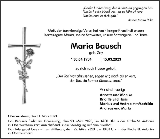 Traueranzeige von Maria Bausch von Nassauische Neue Presse