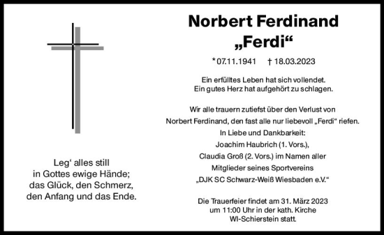 Traueranzeige von Norbert Ferdinand von Wiesbadener Kurier