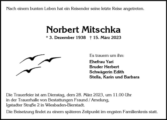 Traueranzeige von Norbert Mitschka von Wiesbadener Kurier