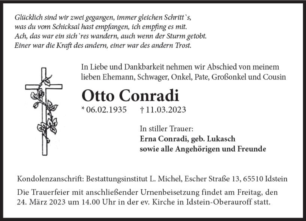  Traueranzeige für Otto Conradi vom 18.03.2023 aus Wiesbadener Kurier