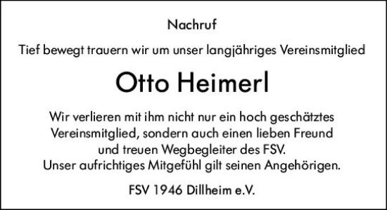 Traueranzeige von Otto Heimerl von Wetzlarer Neue Zeitung