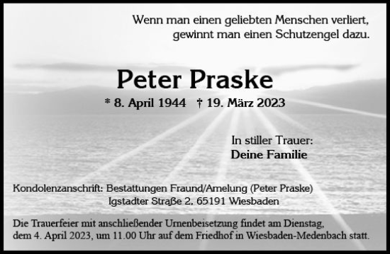 Traueranzeige von Peter Praske von Wiesbadener Kurier