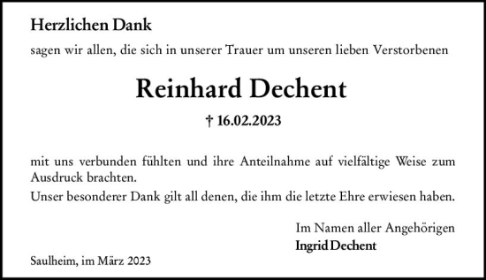 Traueranzeige von Reinhard Dechent von Allgemeine Zeitung Mainz