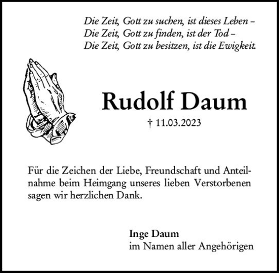 Traueranzeige von Rudolf Daum von Rüsselsheimer Echo