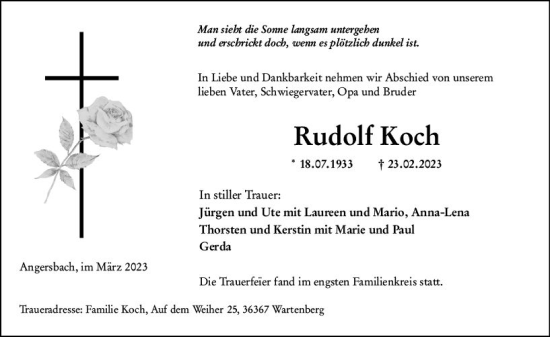 Traueranzeige von Rudolf Koch von VRM Trauer