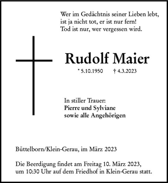 Traueranzeige von Rudolf Maier von Groß-Gerauer Echo