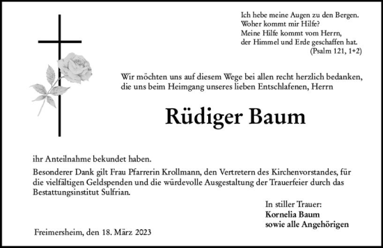 Traueranzeige von Rüdiger Baum von Allgemeine Zeitung Alzey