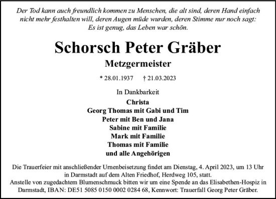 Traueranzeige von Schorsch Peter Gräber von Darmstädter Echo