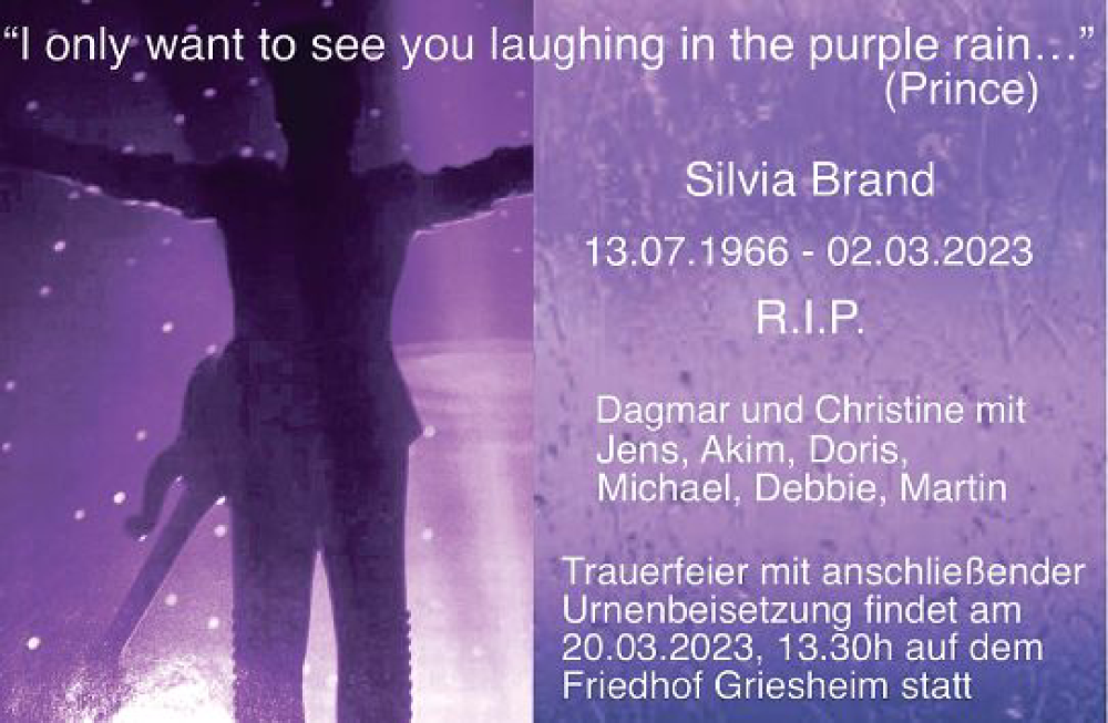  Traueranzeige für Silvia Brand vom 11.03.2023 aus Darmstädter Echo