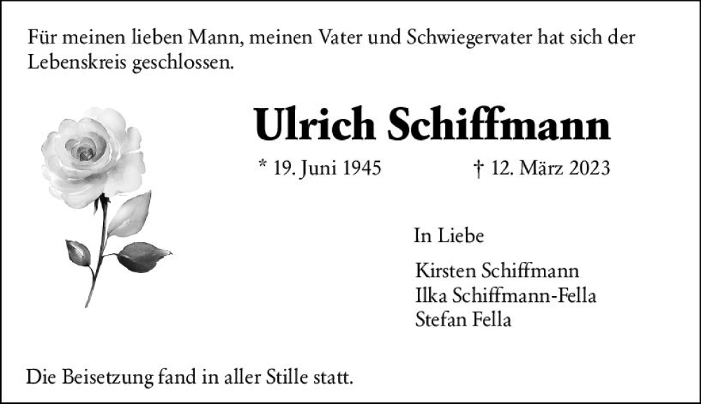 Traueranzeige für Ulrich Schiffmann vom 01.04.2023 aus Darmstädter Echo